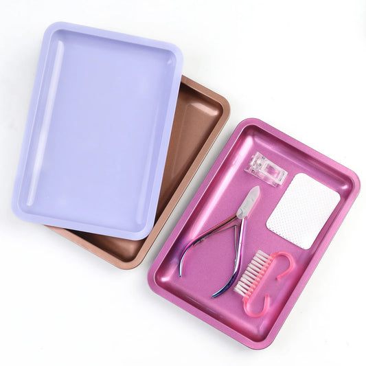 1PC Square Stainless Steel Cosmetic Storage Tray Nail Art Manicure Plate Tweezers Clippers Pens Container False Nails Dish T…