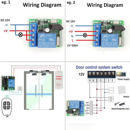 10A Relay Receiver Mini Module Remote Control f 433Mhz Universal Gate Remote Control Switch DC 12V or Gate LED Garage Door -…