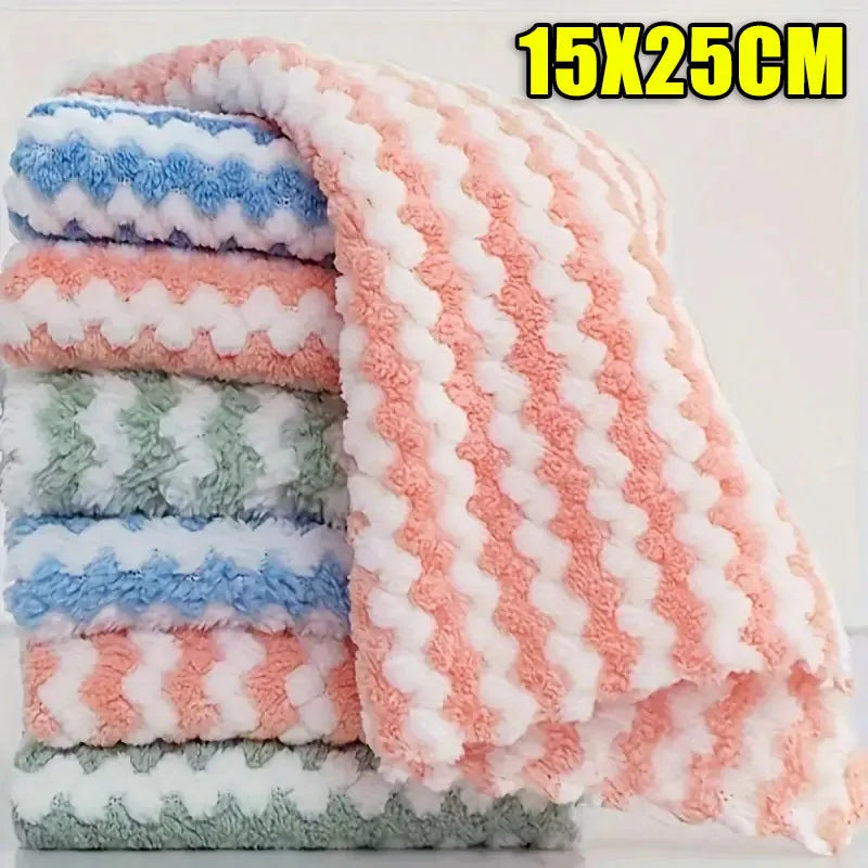 10/40PCS Super Absorbent Dishcloths Coral Fleece Cleaning Cloths Thickened Kitchen Washing Dish Rags Glass Windows Wipe Towe…