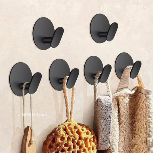 1-8pcs Black Self Adhesive Wall Hooks Hangers Key Holder Towel Holder Bathroom Organizer Rack Kitchen Strong Adhesive Wall H…