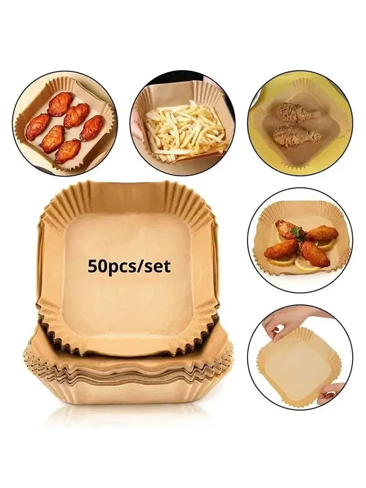 50Pcs Air Fryer Disposable Paper Non-Stick Airfryer Baking Papers Round Air-Fryer Paper Liners Paper Kitchen Accessories - i…