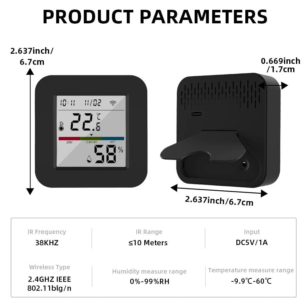 Smart IR Remote with Temp Humidity Monitor Tuya Universal IR Remote for Air Conditioner TV AC Works with Alexa Google Home -…