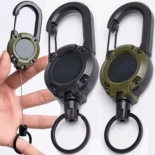 Retractable Heavy Duty Pull Reel Carabiner Strong Steel Wire Rope Buckle Spring Key Ring Outdoor Sporty attachment Keychain…
