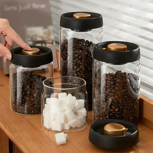 Vacuum Sealed Tank Coffee Beans Storage Glass Bottle Transparent Food Storage Jar Moisture-proof Extract Air Airtight Contai…