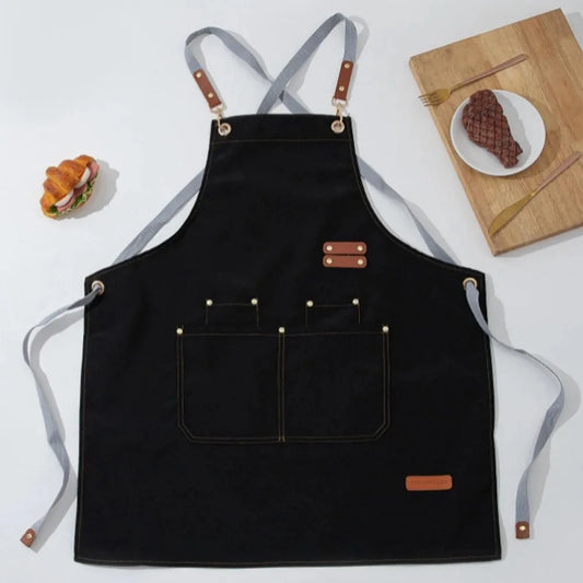 Waterproof Kitchen Apron Oil-proof for Women Men with Large Pockets for or Coffee Bar Restaurant Shop Waiter Work Uniform -…