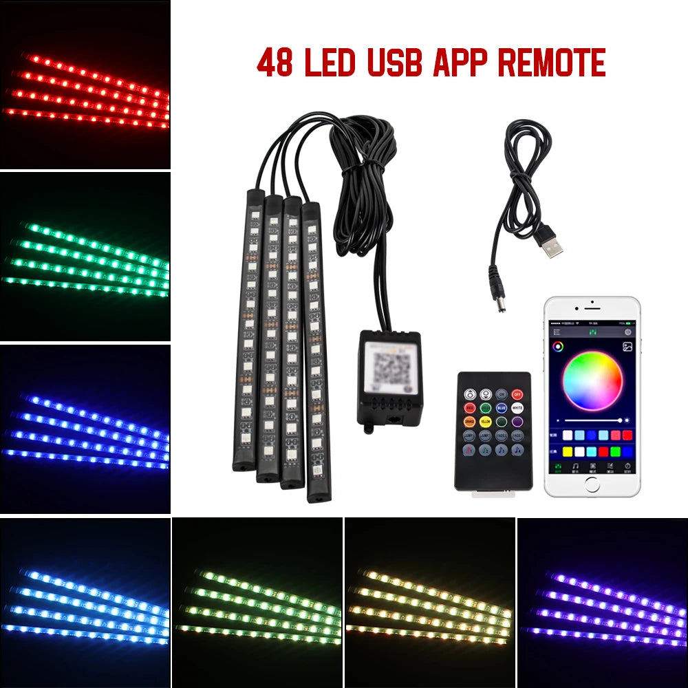 Neon 36 48 72 LED Car Interior Ambient Foot Light Wireless Remote Music APP Control Auto RGB Atmosphere Decorative Lamp - im…