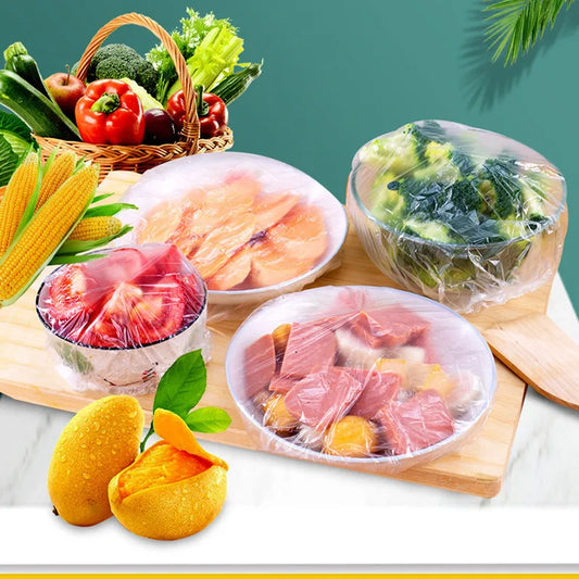 100/50/20pcs Disposable Food Cover Food Grade Fruit Vegetable Storage Bag Elastic Plastic Bag Bowl Cup Kitchen Fresh Keeping…