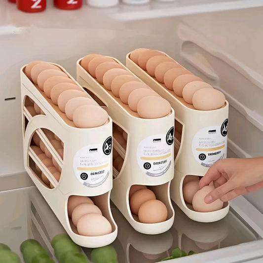 3-Tier Rolling Egg Storage Container for Refrigerator Holds 24 Eggs Organizer Rack Large Capacity Kitchen & Fridge Storage B…