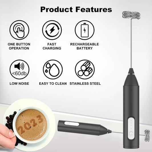 MINI Milk Frother USB Rechargeable 3 Speeds Foam Maker Coffee Whisk Mixer Electric Handle Blender Egg Beater - image 2