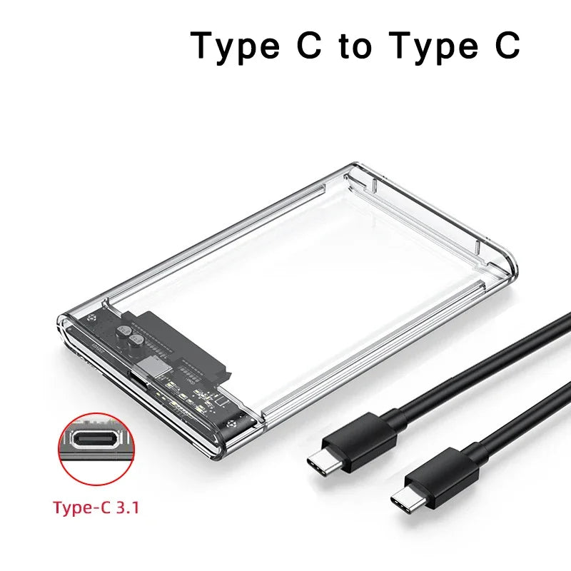 USB 3.0/Type C HDD Enclosure 2.5 inch SATA SSD External Hard Drive Case with 5Gbps Transfer Speed Clear Harddisk Boxs Tool-F…