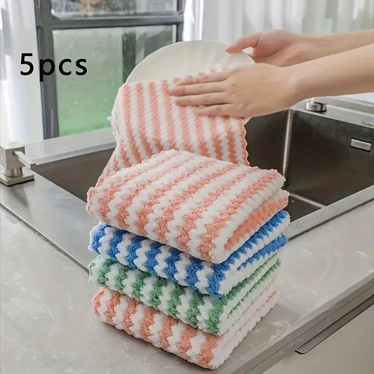 10/40PCS Super Absorbent Dishcloths Coral Fleece Cleaning Cloths Thickened Kitchen Washing Dish Rags Glass Windows Wipe Towe…