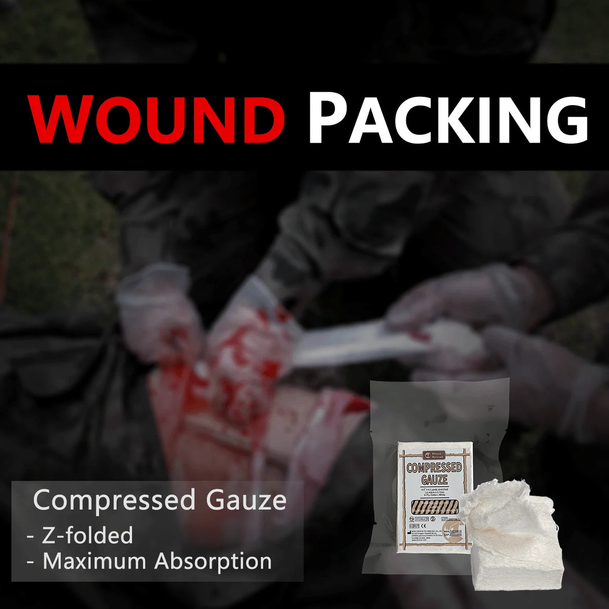 Rhino Rescue Compressed Gauze For Emergency Sterile Wound Dressing First Aid For Camping Hiking - image 6