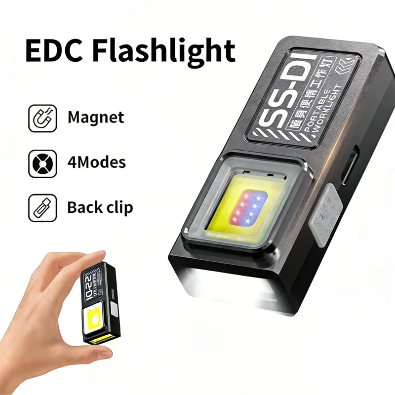 Powerful Mini COB LED Keychain Flashlight USB C Rechargeable Hanging Work Light Waterproof Keyring Camping Walking Pocket La…