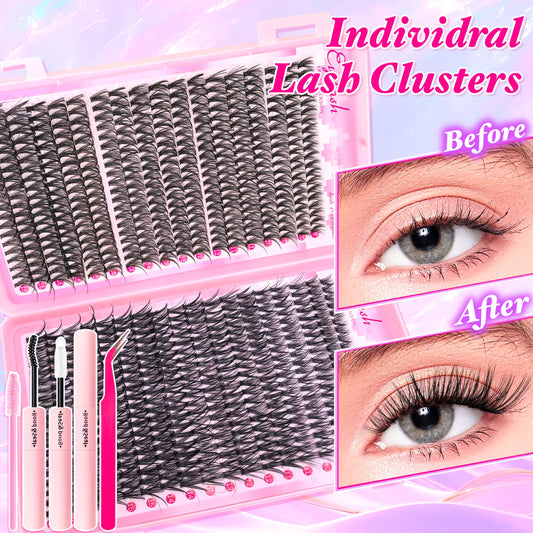 720/200pcs eyelash Extension Kit Fluffy Eyelash Extension kit with Lash Bond and Seal Lash Tweezers Thick Lash Clusters Wisp…