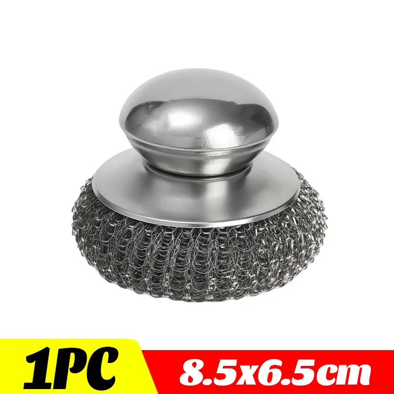 1-10PCS Stainless Steel Pot Brush with Handle Heavy Duty Dishwashing Wire Ball Metal Scrubber for Home Kitchen Cleaning Tool…