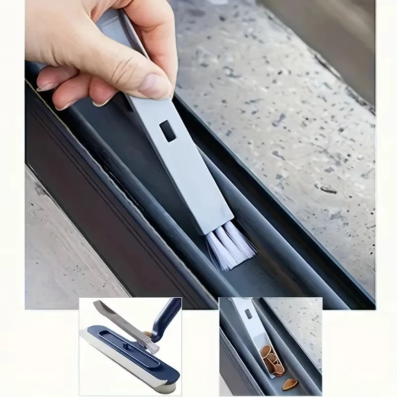 Telescopic Double-Sided Glass Cleaning Brush: Squeegee + Detail Brush 2-In-1, Wall And Floor All-Purpose Cleaning Tool - ima…