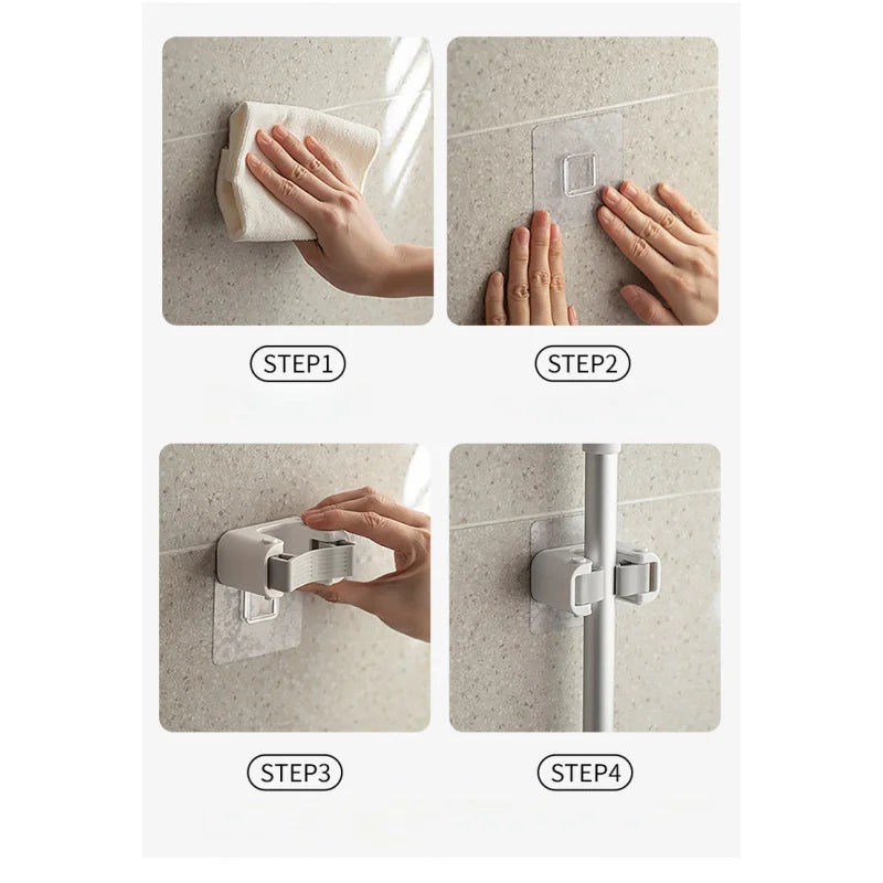 Punch-Free Mop Holder, Multifunctional Wall Mount Cleaning Tool Storage Rack - image 6