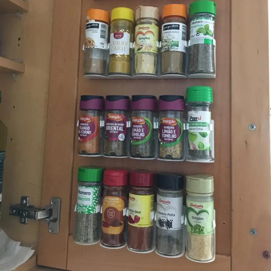 Wall Mounted Spice Bottle Storage Rack Kitchen Seasoning Holder Adhesive Plastic Clip Cabinet Door Spice Jar/Cosmetic Dispen…