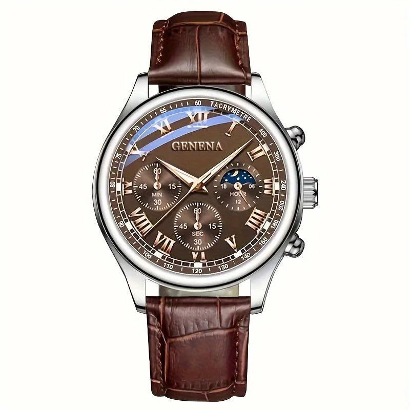 GENEVA High Quality Men's Luxury Belt Fashion Quartz Watch Men Round Business Student Sport Waterproof Glow Clock - image 6
