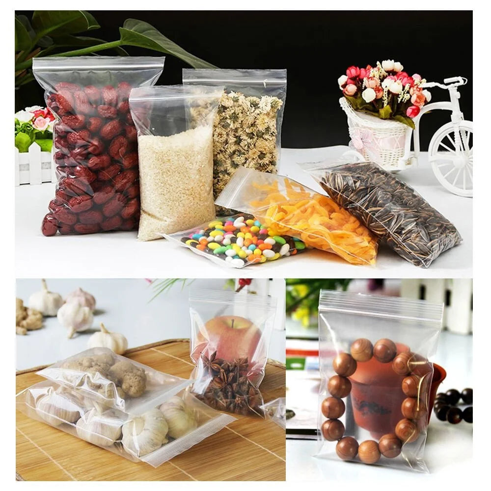 100 Pcs/Pack Small Zip Lock Plastic Bags Reclosable Transparent Bag Shoe Bag Vacuum Storage Bag Poly Clear Bags Thickness 0.…