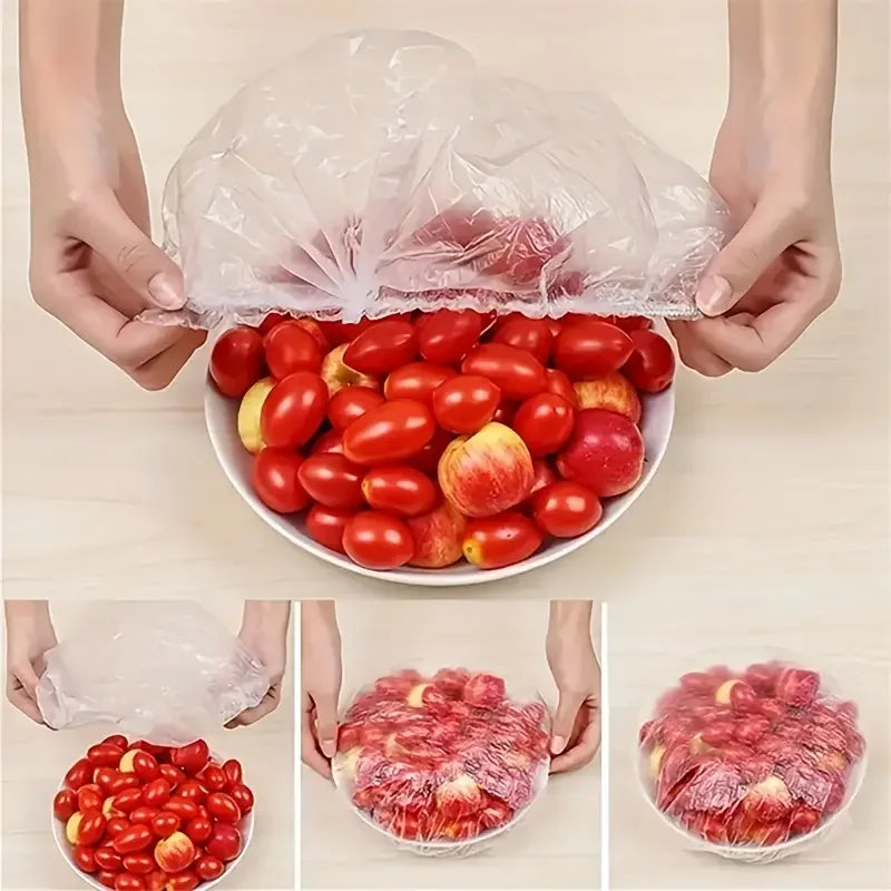 100pcs Disposable Food Cover Saran Wrap Bowel Cover Food Grade Fresh-keeping Plastic Bag Kitchen Storage Accessories - image…