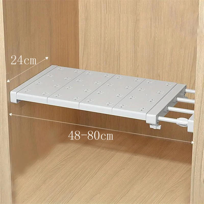White Expandable Divider Punch-free Retractable Layers Board for Wardrobe Storage Kitchen and Bathroom Shelf Dormitory Divid…