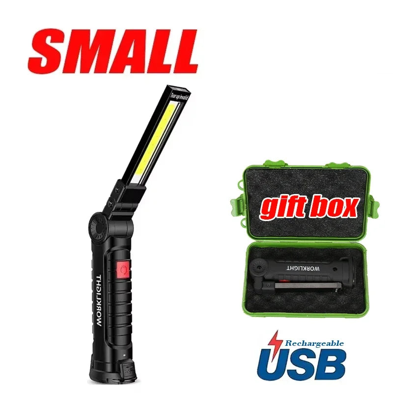 Portable COB LED Work Light USB Rechargeable LED Flashlight Inspection Lamp With Magnetic Hook Power Bank 18650 Battery Torc…