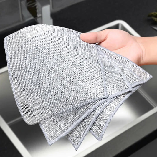 Wholesale Metal Steel Wire Rags Cloth Home Kitchen Pot Pan Dishwashing Double-sided Dishcloth Cleaning Cloths Towel Scrubber…