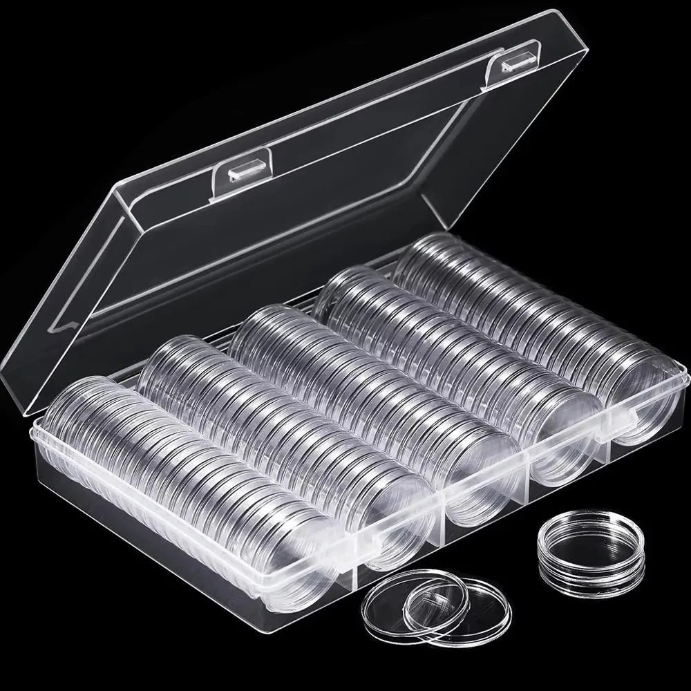 100Pcs Clear Coin Capsule Holder Case 27/30mm Transparent Commemorative Collectable Coin Storage Box Collection Supplies - i…