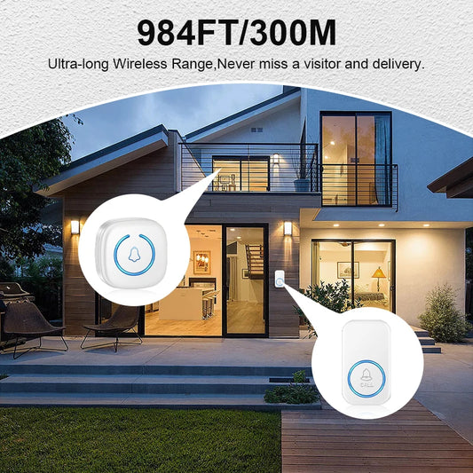 Wireless Doorbell Intelligent Welcome Door Bell 300M/984 FT Remote 60 Songs Melodies Home Smart Doorbell US EU UK Plug Optio…