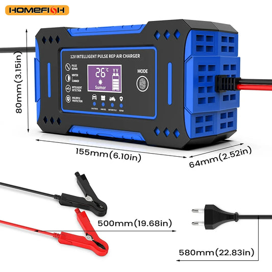Battery Repair LCD Display 6A 12V Intelligent Car Battery Charger Car and Motorcycle Battery Charging Unit Lead-Acid - image…