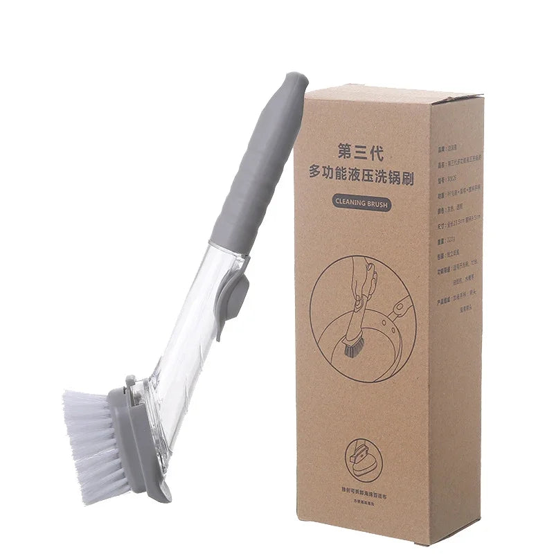 Kitchen Cleaning Brush 2 In 1 Long Handle Cleaing Brush with Removable Brush Sponge Dispenser Dishwashing Brush Kitchen Tool…