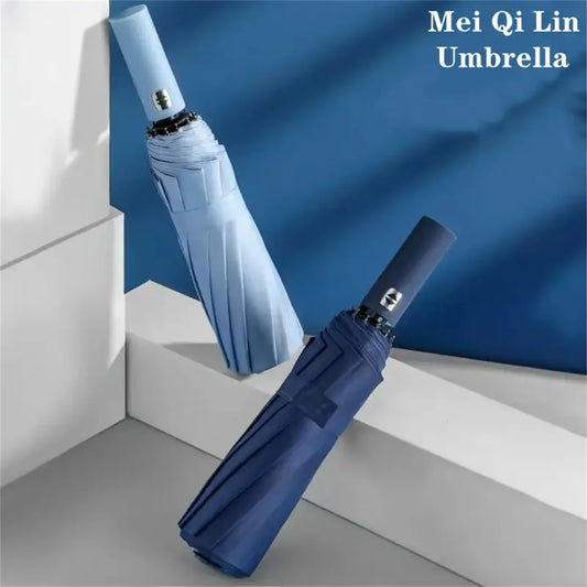12 Bone Black Glue Fully Automatic Umbrella With Thick And Durable Keel Three Fold Umbrella UV Resistant Folding Umbrella -…