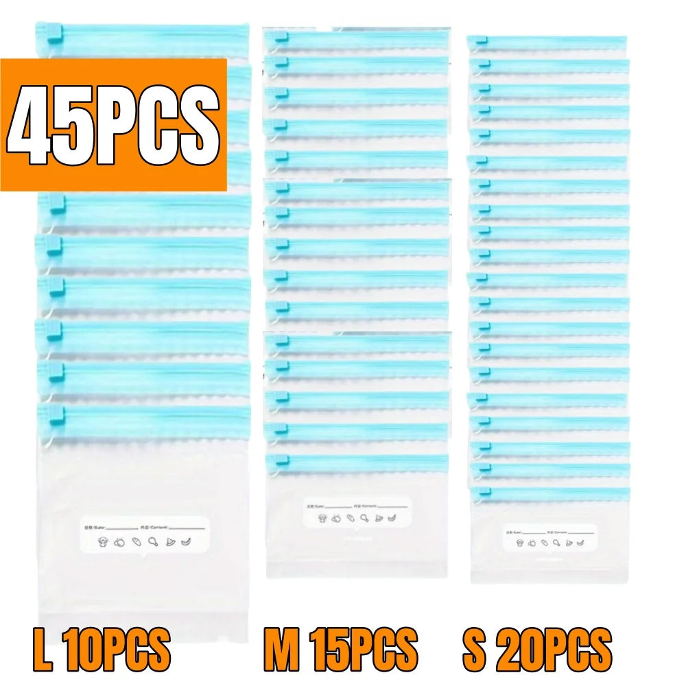 10-90pcs Fresh-keeping Storage Bags Zipper Sealed Food Bags for Fruits Grains Vegetables Meat Leakproof Freezer Storage Acce…