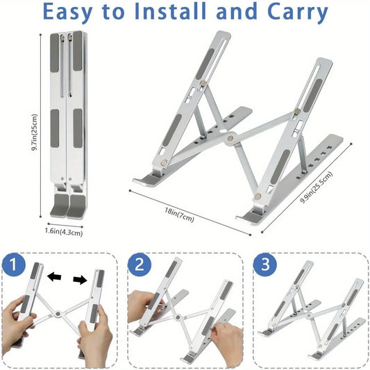 Adjustable Aluminum Laptop Stand - 6-Level Height, Foldable & Portable Design For 8-16” Laptops, Enhanced Ventilation & Heat…