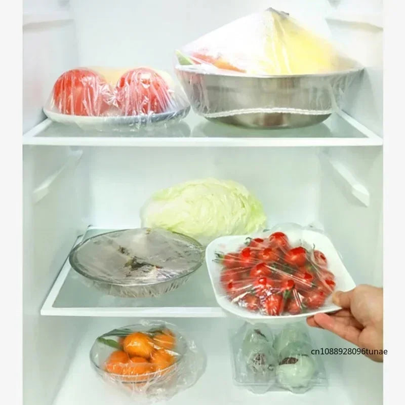 100PCS Colorful Food Cover Refrigerator Fresh-keeping Bags Food Grade Packaging Bag Reusable Kitchen Cling Film Transparent…