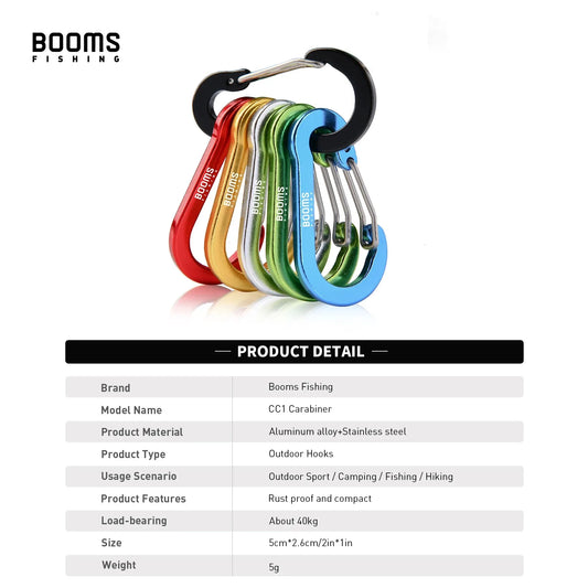 Booms Fishing CC1 6Pcs Aluminum Alloy Carabiner Keychain Outdoor Camping Climbing Snap Clip Lock Buckle Hook Fishing Accesso…