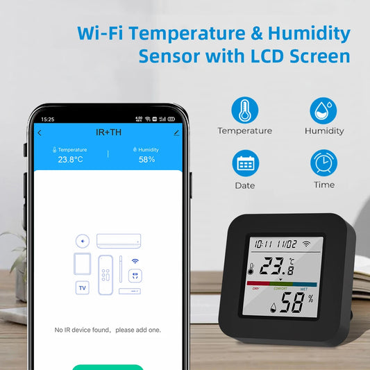 Smart IR Remote with Temp Humidity Monitor Tuya Universal IR Remote for Air Conditioner TV AC Works with Alexa Google Home -…