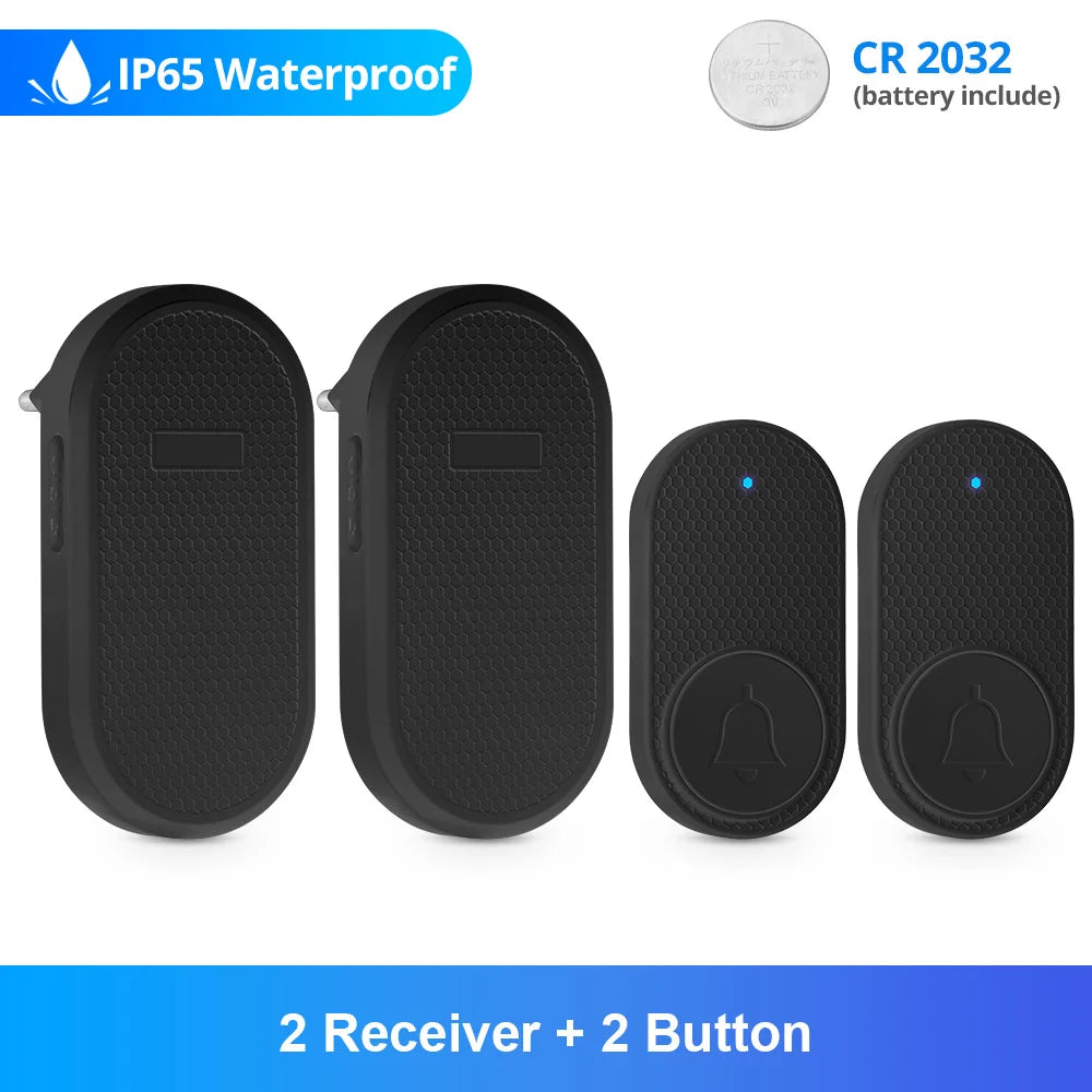 Fuers Wireless Doorbell Waterproof Button Welcome Chime Home Door Bell Intelligent 32 Songs Smart Melodies Alarm With Batter…