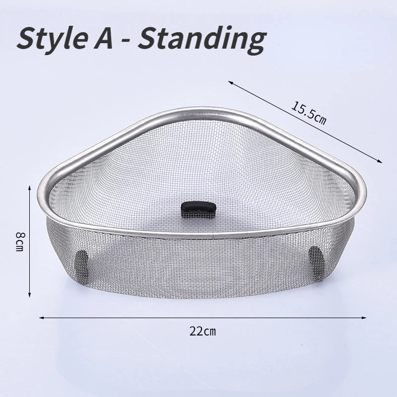 Kitchen Sink Drain Basket Stainless Steel Triangle Food Vegetables Peel Egg Filter Storage Organizer Kitchen Shelf Rack Drai…