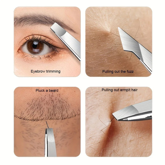 Ouriner Eyebrow Tweezers Set 4 Pcs Stainless Steel Eyebrow Forceps Professional Beauty Tool Set For Facial Hair Inward Growi…