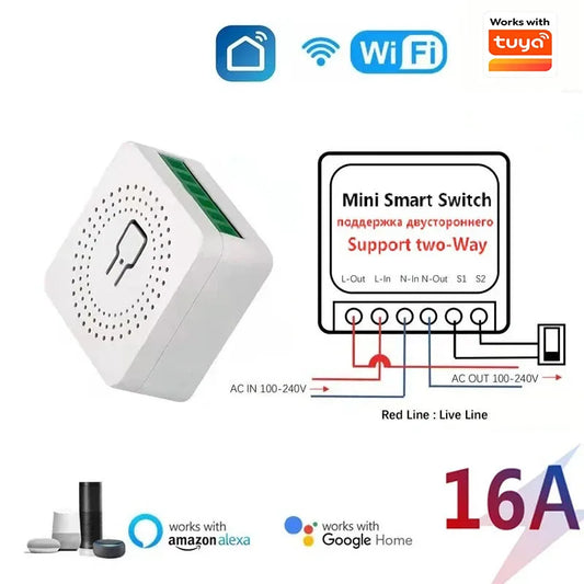 Work With Tuya app Mini 16A WiFi Switch Smart Life App 2 Way Control Smart Home Automation Module Interruptor Alexa Google H…