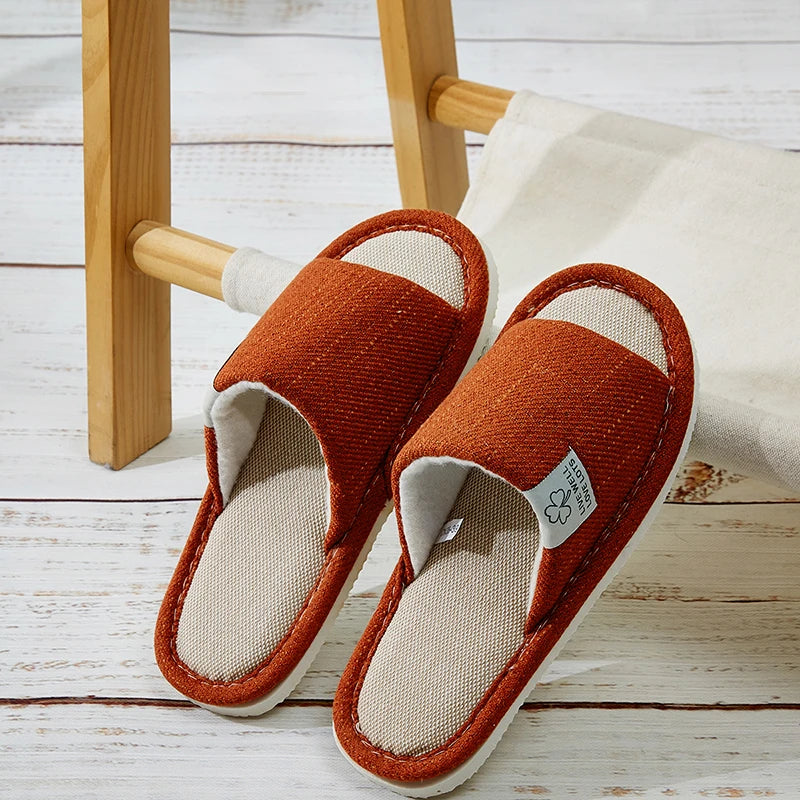 Home Linen Slippers For Men In Spring&Autumn Comfortable Bedroom Open-toed&Breathable Slippers Men's & Women's Shoes Summer…