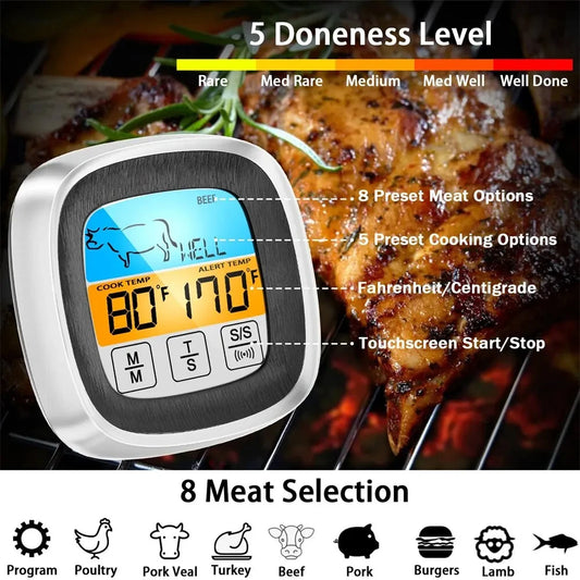 Digital Kitchen Thermometer Probe Touch Screen Meat Barbecue Food Temperature Measure Tool Steak BBQ Timer Cooking Tools - i…