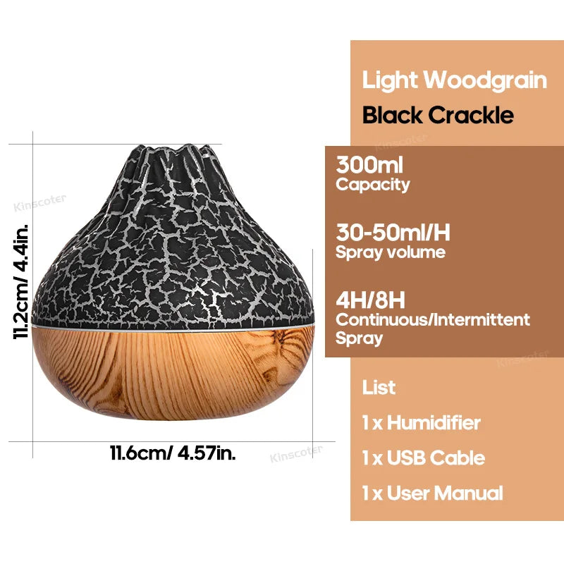 Volcano Air Humidifier 300ml Desktop USB Water Mist Diffuser Purifier Air Freshener Nebulizer with Colorful Ambient Night Li…
