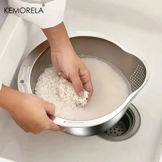 Rice Washer Strainer Bowl Stainless Steel 304 Rice Washing Bowl Rice Sieve Colander Fruit And Vegetable Strainer Kitchen Too…
