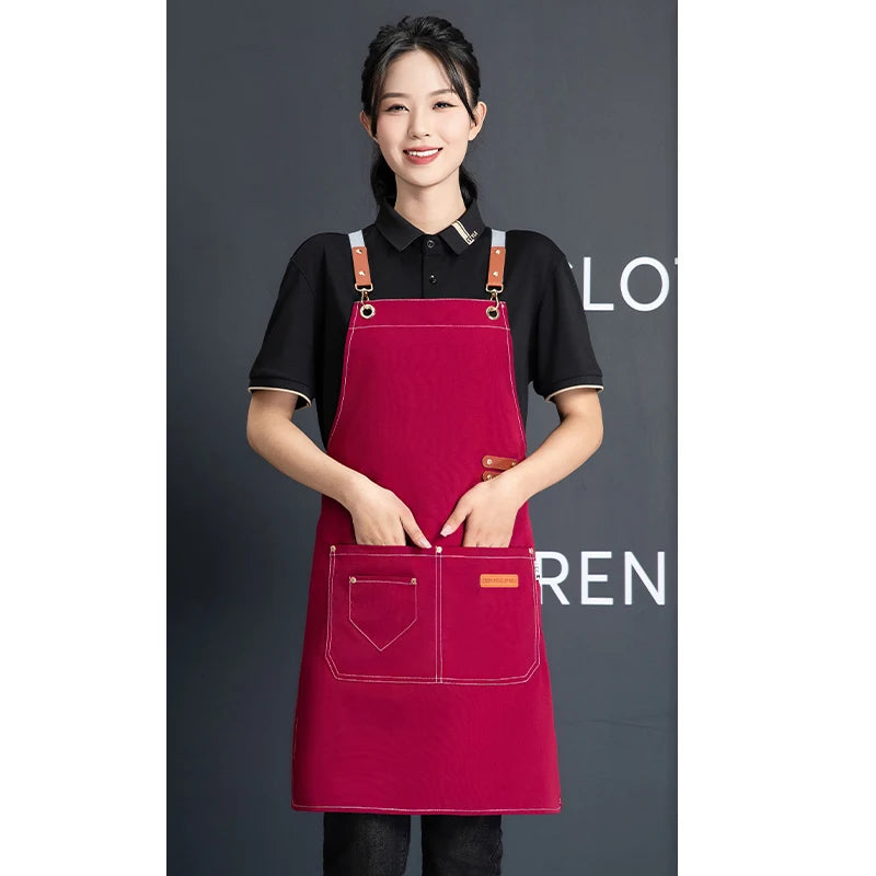Customized Canvas Apron with Logo Custom for Nail Art Baking Coffee Bubble Shop Barber Canvas Waterproof Work Uniex Clothes…
