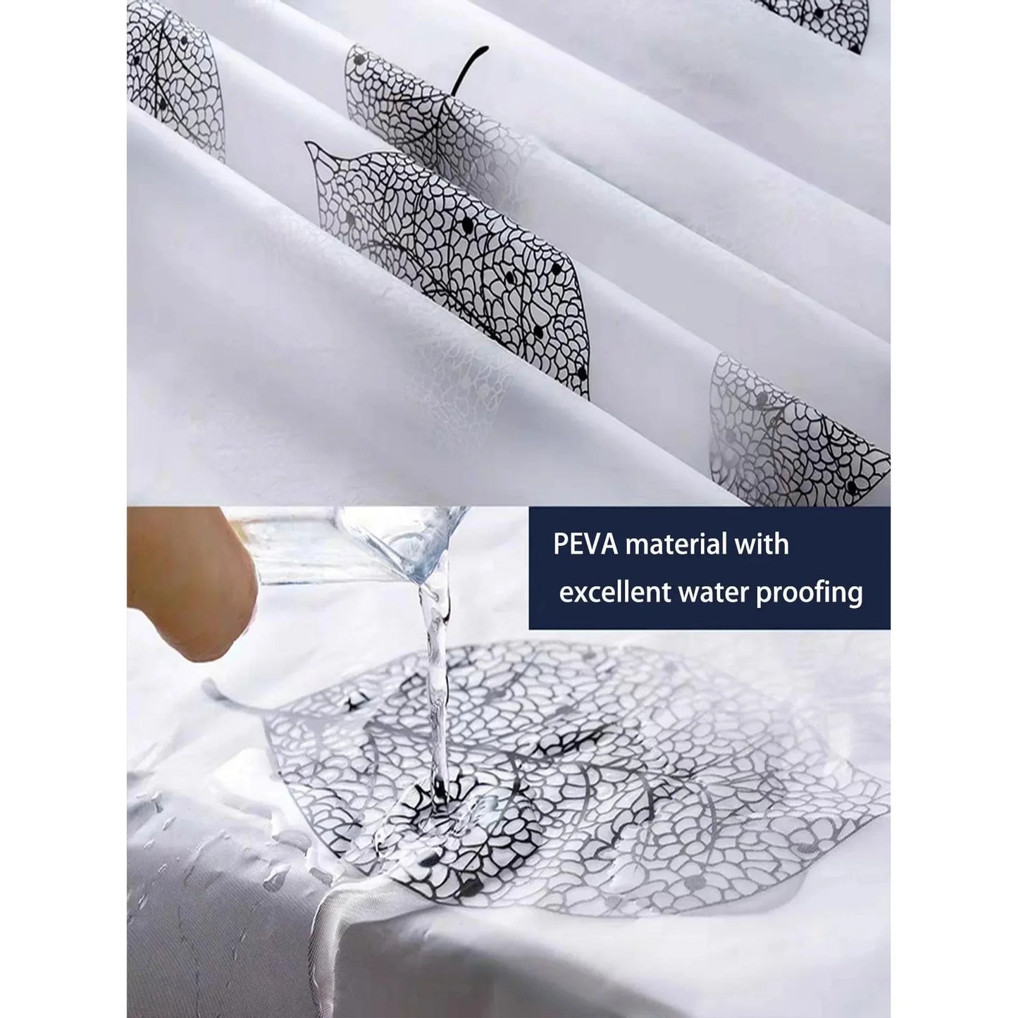 1pc Leaf Pattern Plastic Shower Curtain, Lightweight Bath Curtain Liner with Plastic Hooks, Transparent Curtain, Bathroom De…