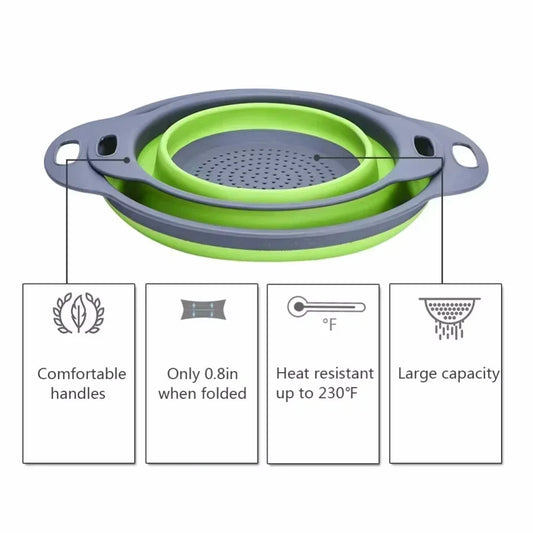2PCS Silicone Folding Drainer Basket Fruit Vegetable Foldable Colander Kitchen Strainer for Food Pasta Kitchenware Drain Dev…