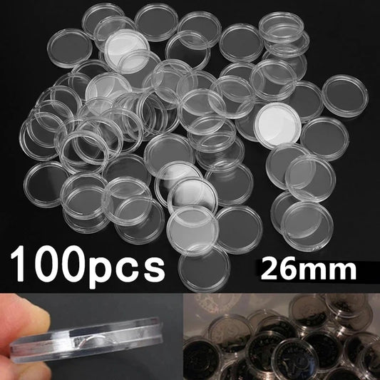 100Pcs 16-40mm Transparent Round Coin Storage Box Capsules Collection Coin Holder Containers Coin Capsule Case Supplies Gift…